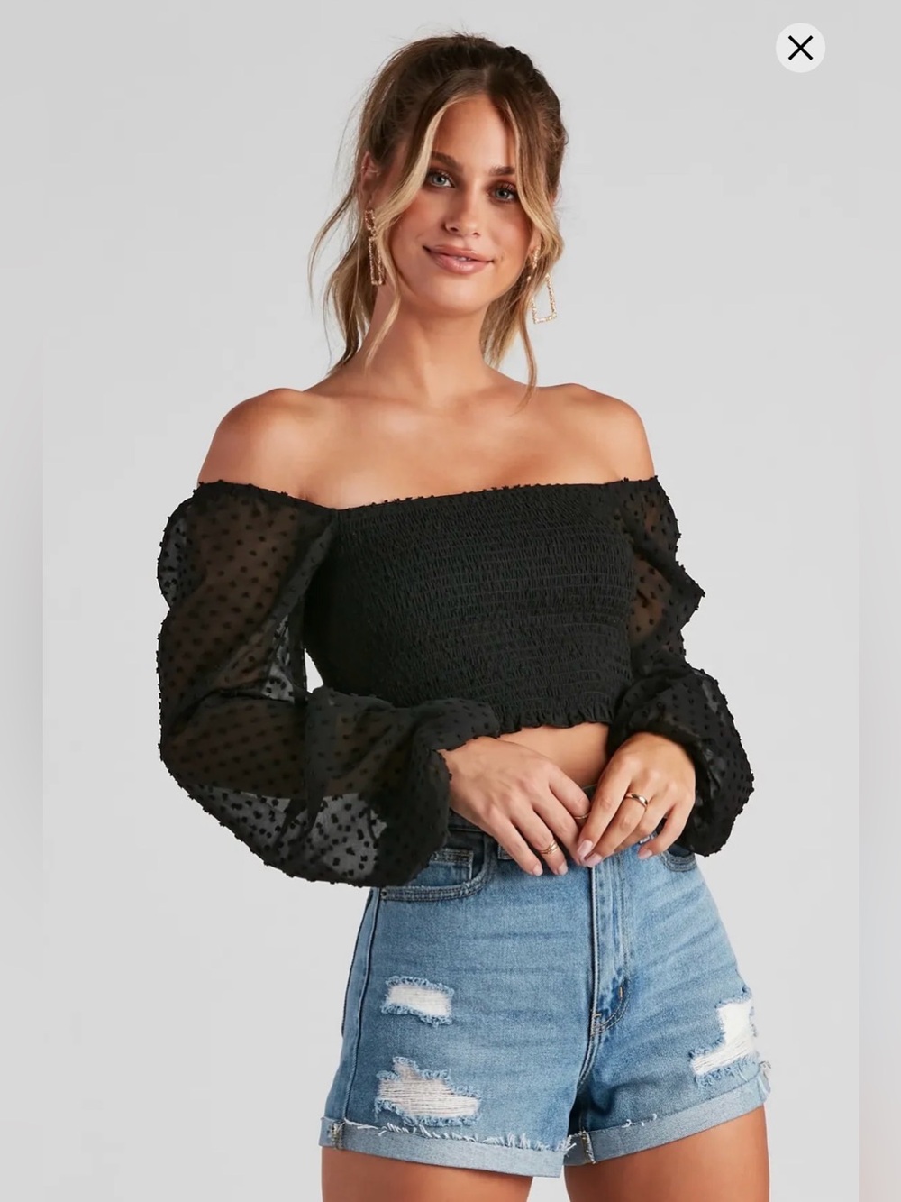 Windsor Swiss Dot Smocked Crop Top
